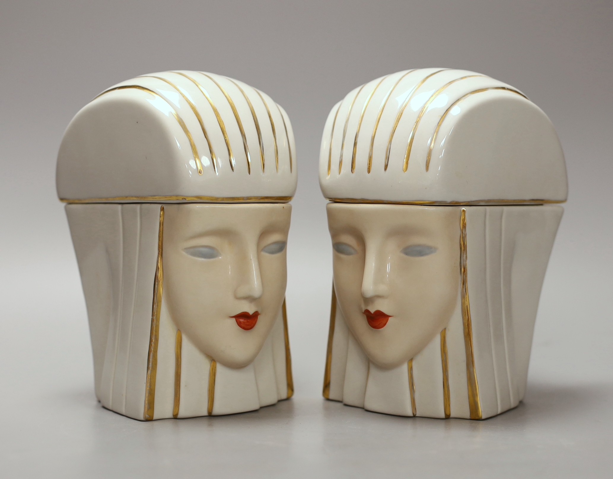A pair of Robj Art Deco figural bonbonnieres, 17cm